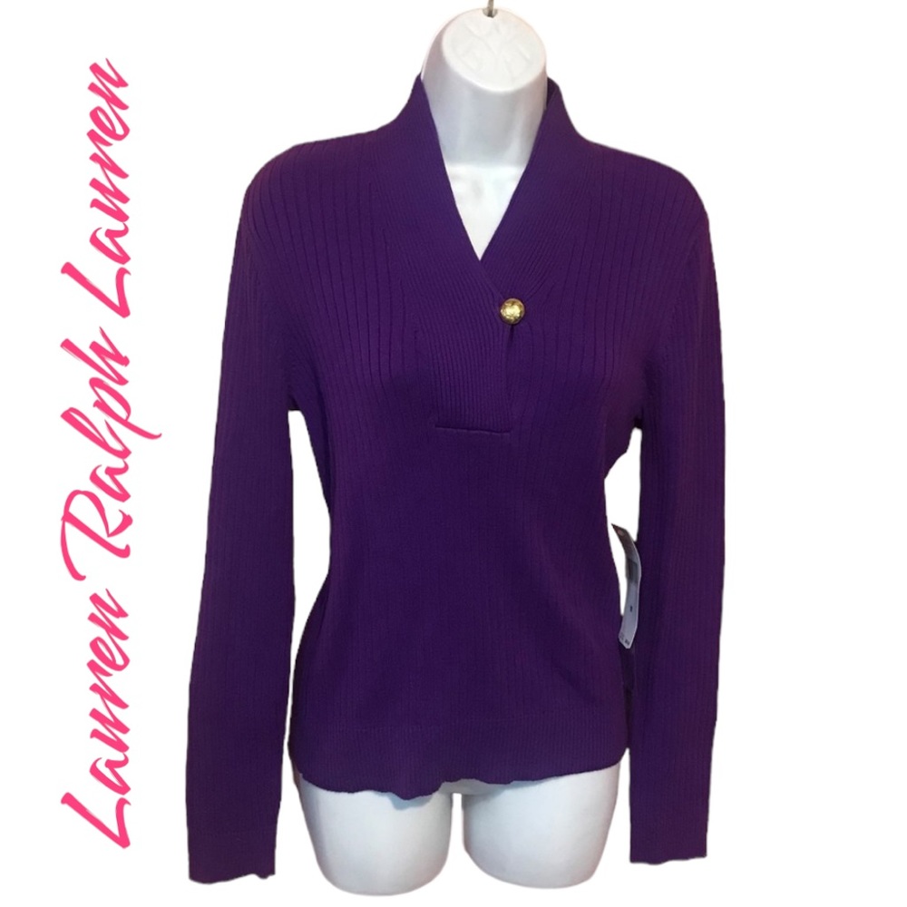 Lauren Ralph Lauren Deep Purple V-Neck Sweater